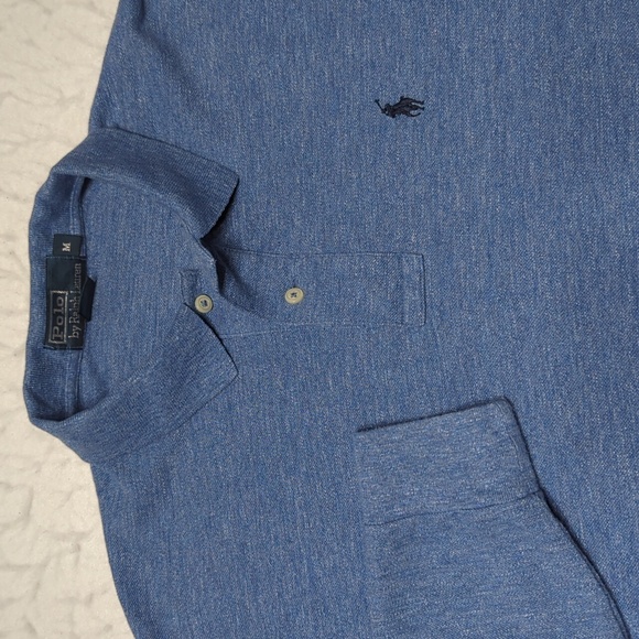 Polo Ralph Lauren Long Sleeve 100% Cotton Mens Polo Shirt Heather Blue Size Med - Picture 1 of 4